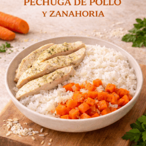 Plato cocinado con Verdura (150g), Pechuga de pollo ( 100g) y Espaguetis (90g).