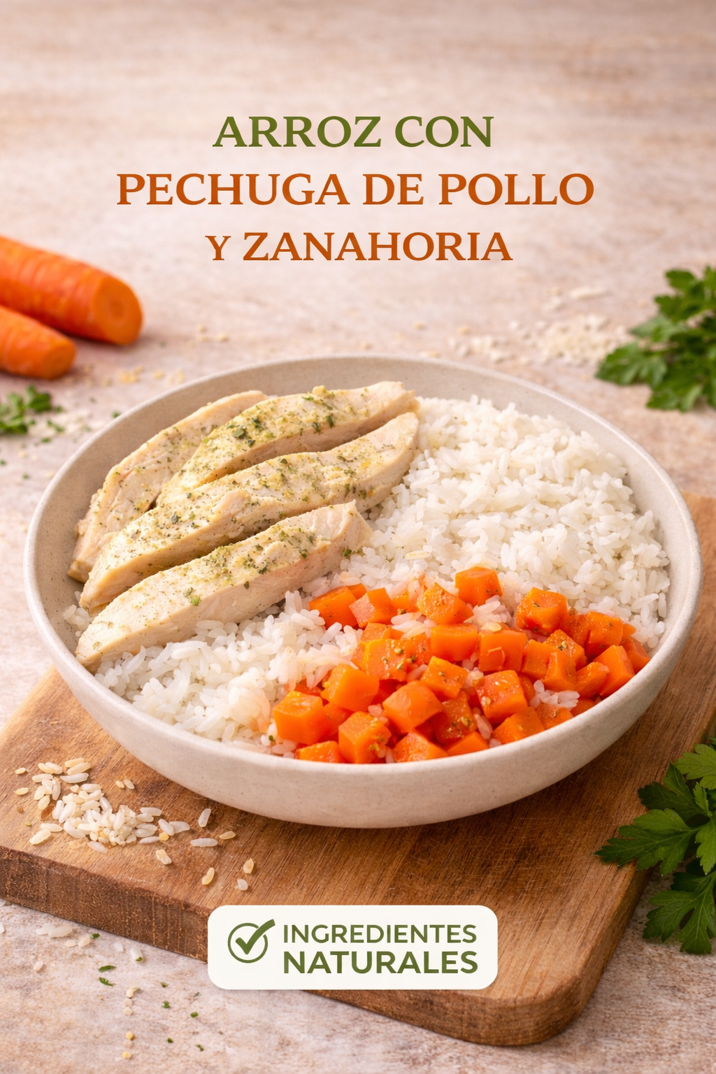 Plato cocinado con Verdura (150g), Pechuga de pollo ( 100g) y Espaguetis (90g).